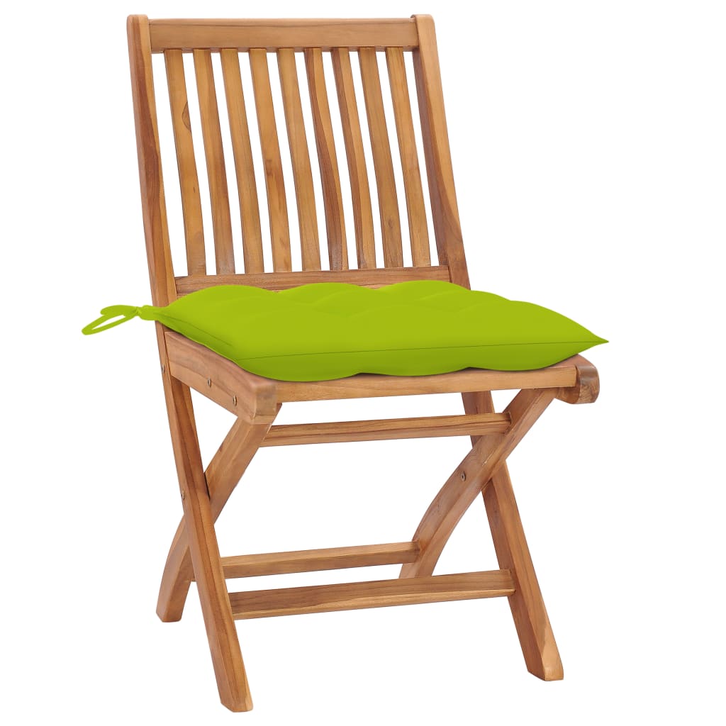 vidaXL Vrtne stolice s jarko zelenim jastucima 2 kom masivna tikovina