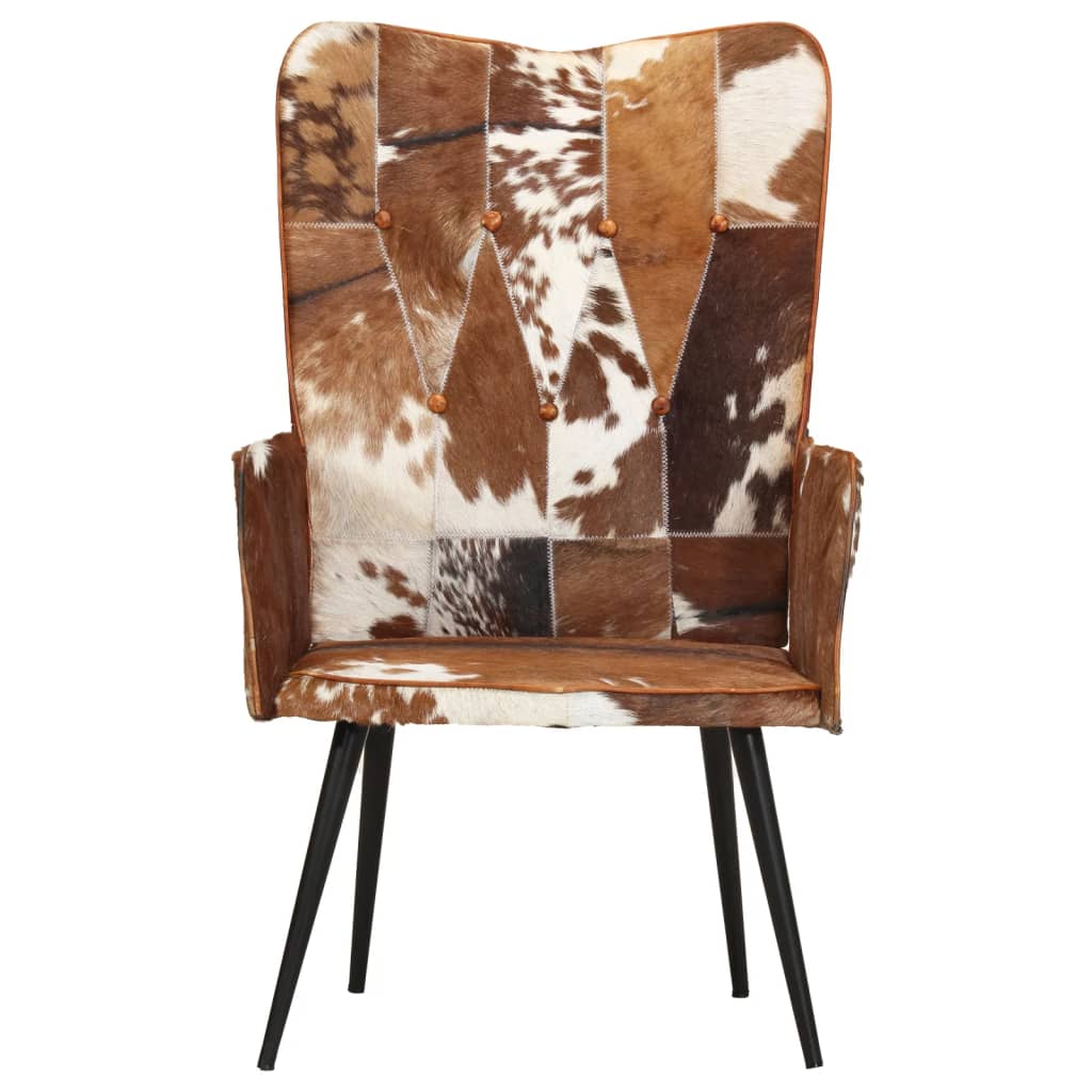 vidaXL Dlakava fotelja s krilnim naslonom od prave kože smeđe-bijela