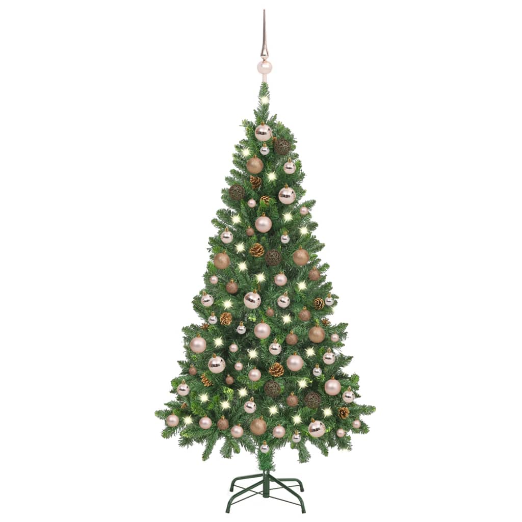 vidaXL Umjetno osvijetljeno božićno drvce s kuglicama i šiškama 150 cm
