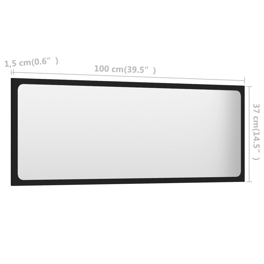 vidaXL Kupaonsko ogledalo crno 100 x 1,5 x 37 cm konstruirano drvo