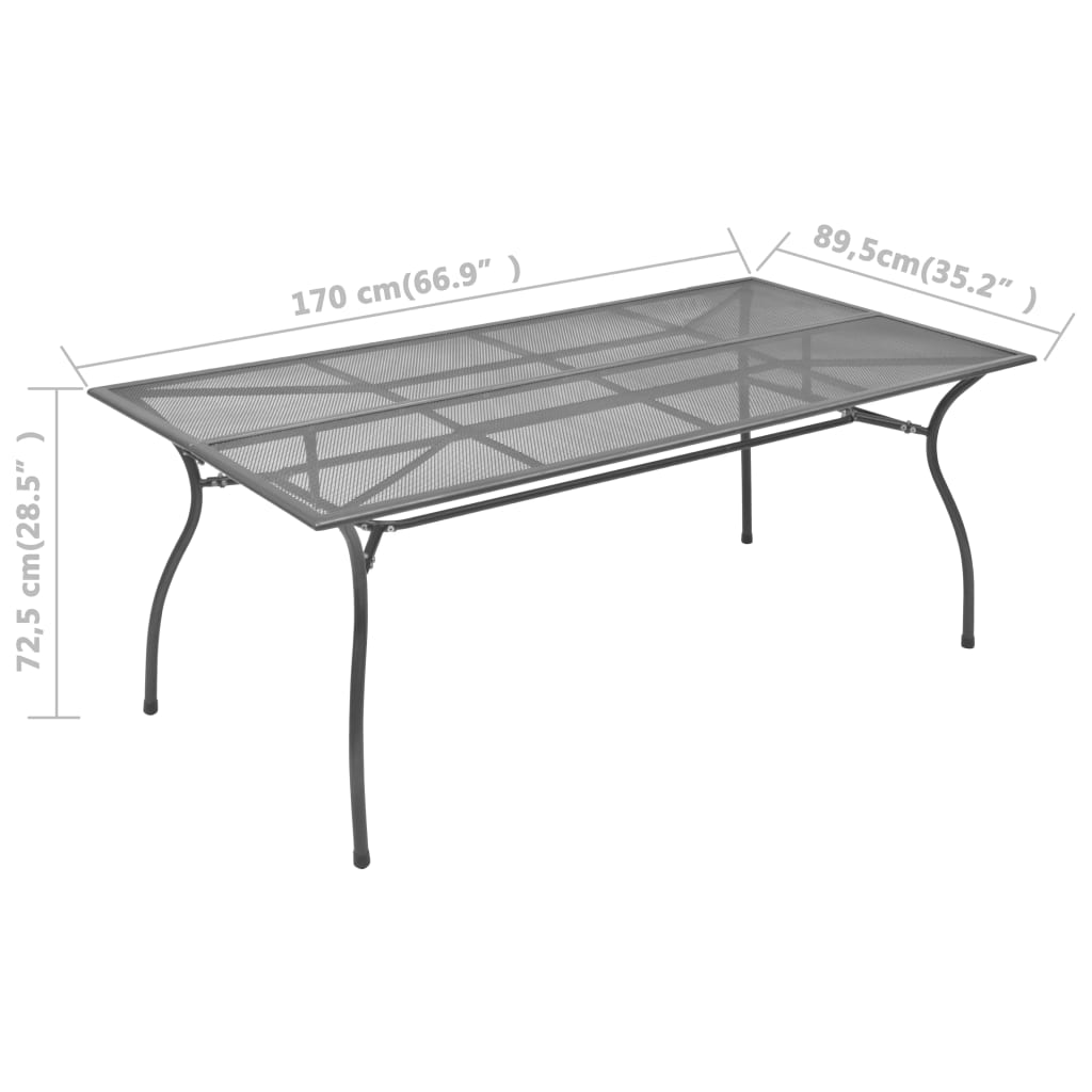 vidaXL Vrtni stol antracit 170 x 89,5 x 72,5 cm čelični mrežasti
