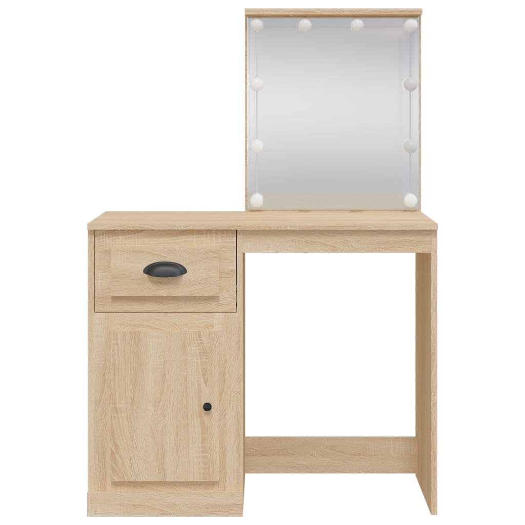 vidaXL Toaletni stolić s LED svjetlima boja hrasta 90 x 42 x 132,5 cm