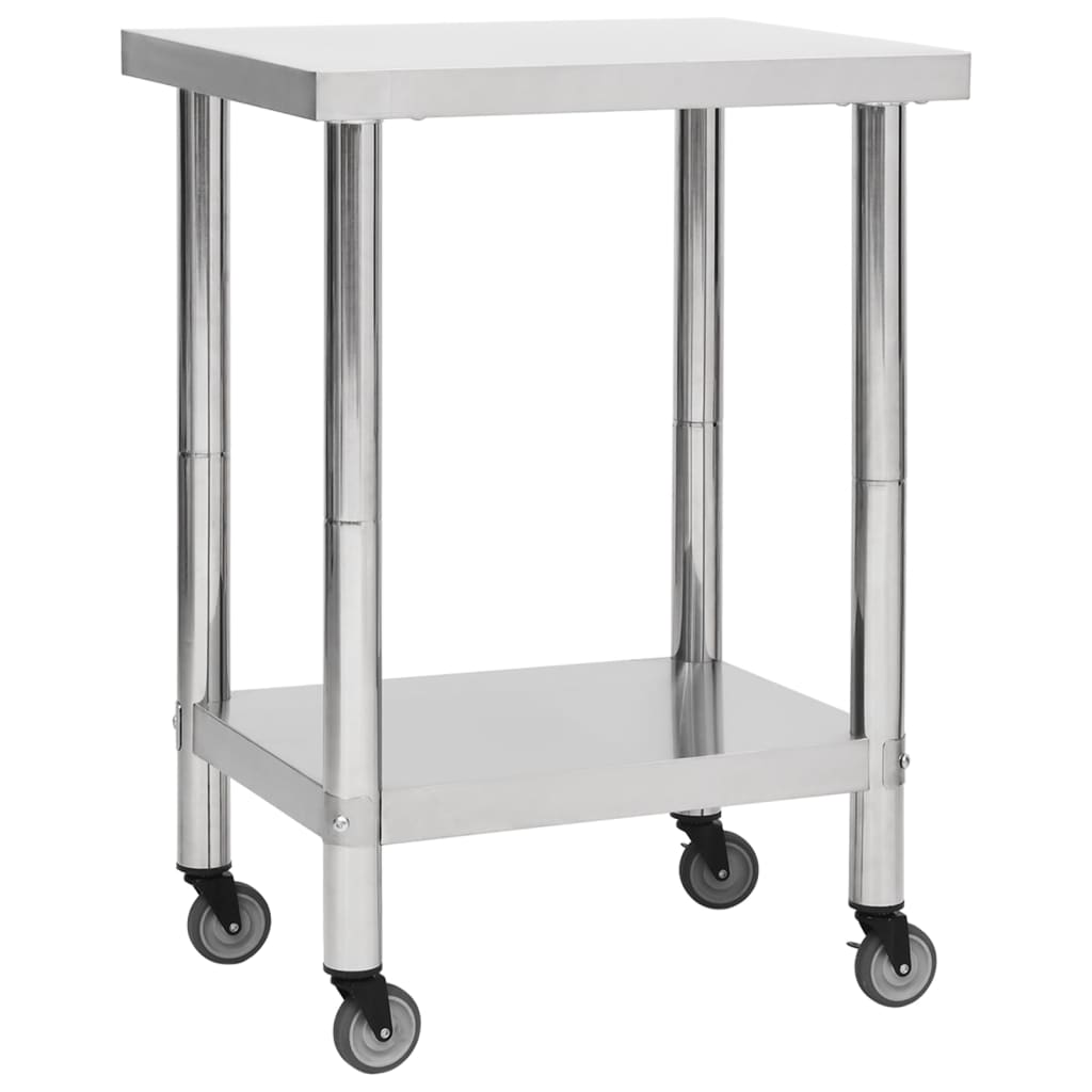 vidaXL Kuhinjski radni stol s kotačima 60x45x85 cm nehrđajući čelik