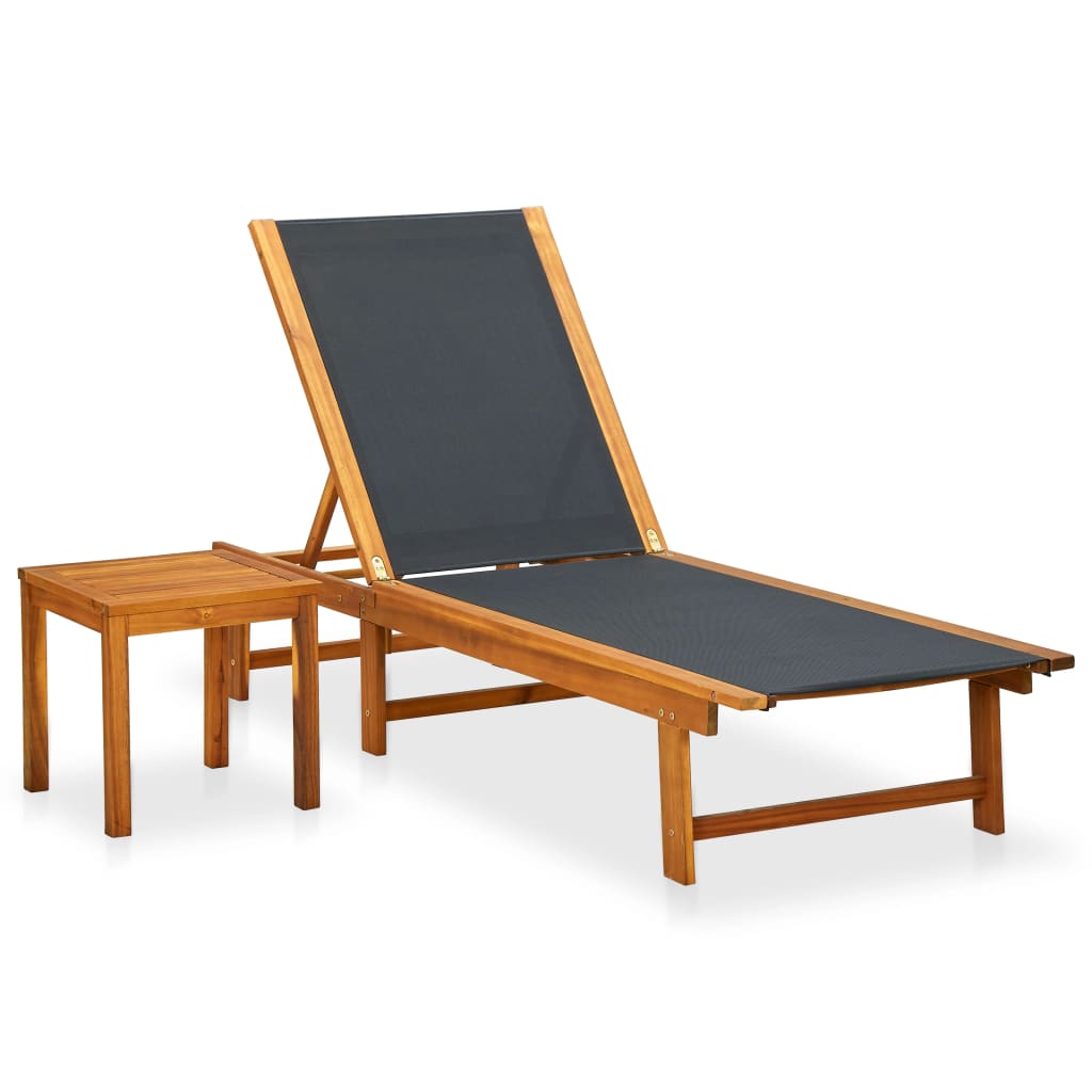 vidaXL Ležaljka za sunčanje sa stolom bagremovo drvo i tekstilen