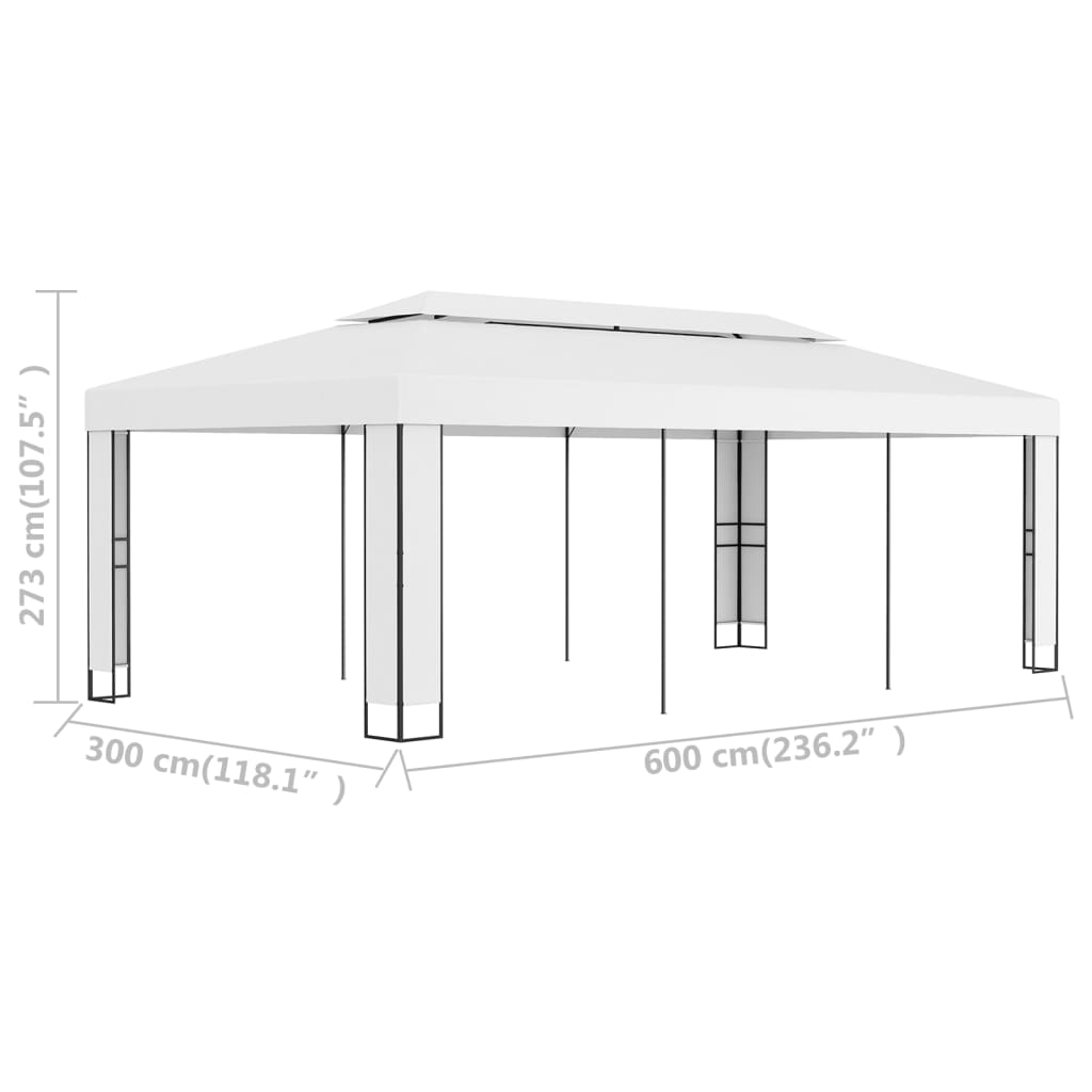 vidaXL Sjenica s dvostrukim krovom 3 x 6 m bijela