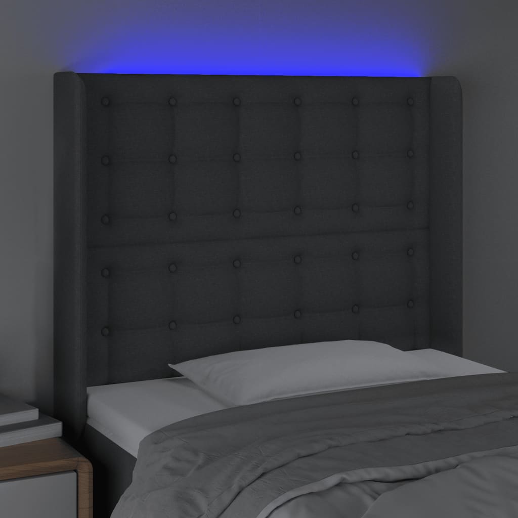 vidaXL LED uzglavlje tamnosivo 103 x 16 x 118/128 cm od tkanine