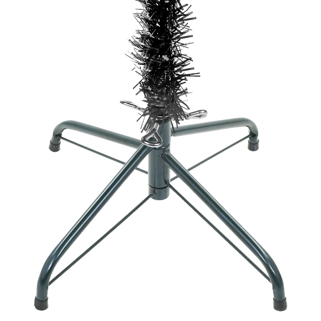 vidaXL Tanko osvijetljeno božićno drvce s kuglicama crno 210 cm