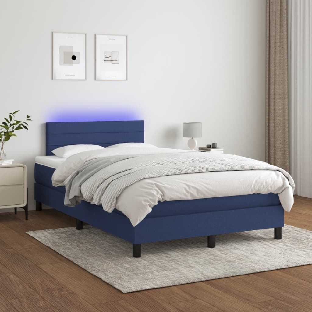 vidaXL Krevet s oprugama i madracem LED plavi 120 x 190 cm od tkanine