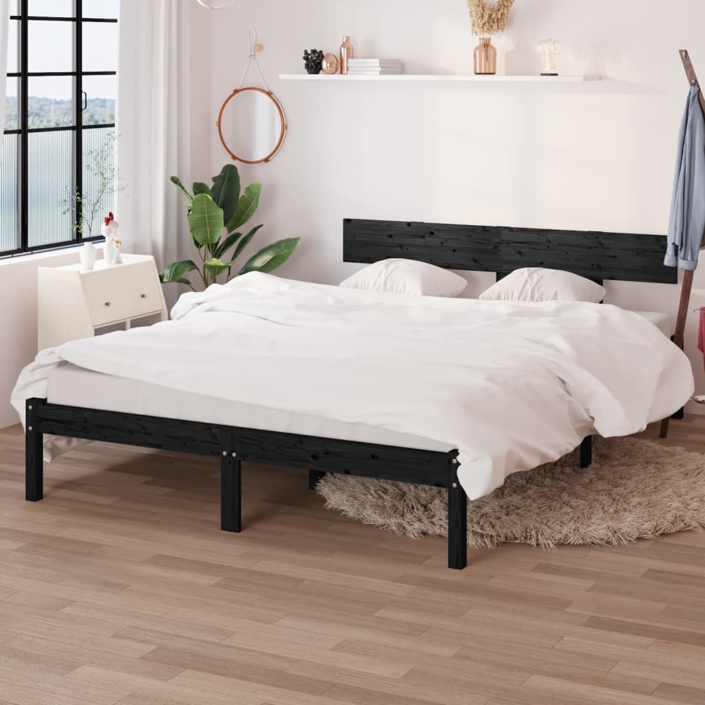 vidaXL Okvir za krevet od masivne borovine crni 140 x 200 cm