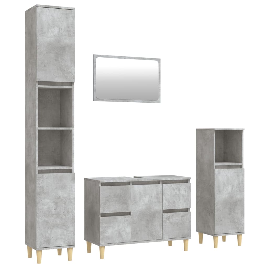 vidaXL 4-dijelni set kupaonskog namještaja siva boja betona drveni