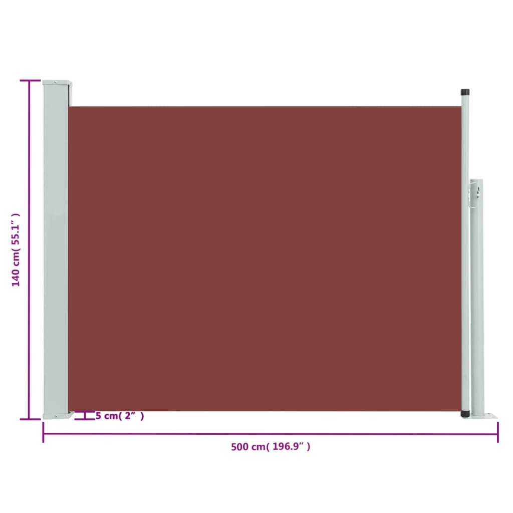 vidaXL Uvlačiva bočna tenda za terasu 140 x 500 cm smeđa