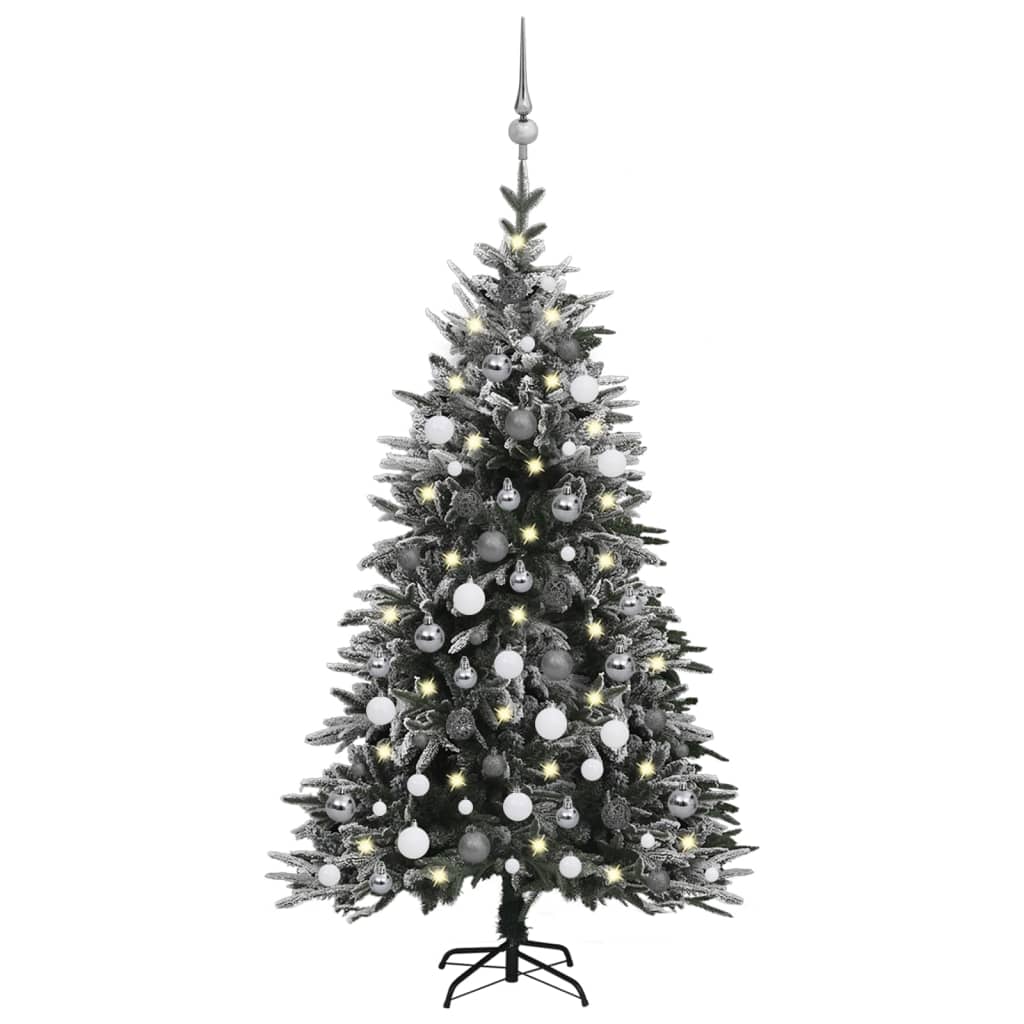 vidaXL Umjetno božićno drvce LED s kuglicama i snijegom 120 cm PVC/PE