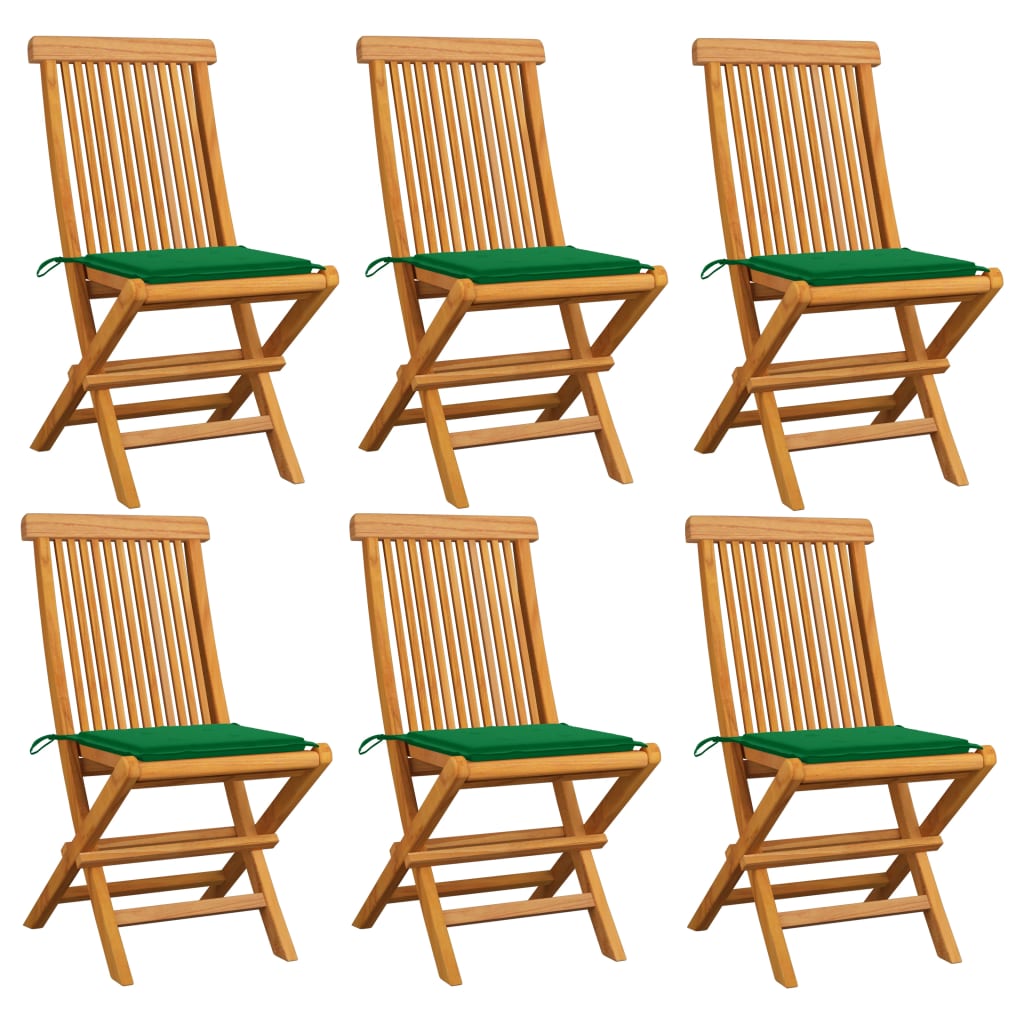 vidaXL Vrtne stolice sa zelenim jastucima 6 kom od masivne tikovine