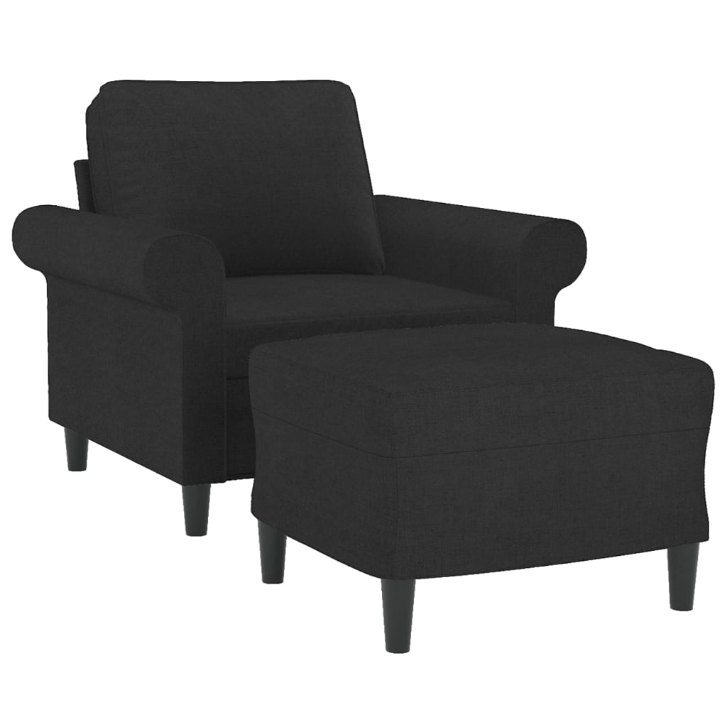 vidaXL Fotelja s tabureom crna 60 cm od tkanine