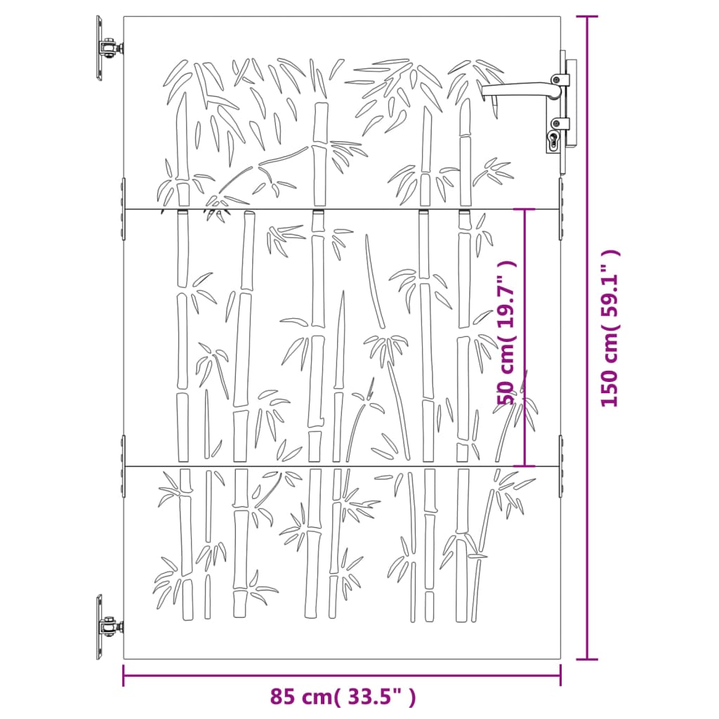 vidaXL Vrtna vrata 85 x 150 cm od čelika COR-TEN s uzorkom bambusa