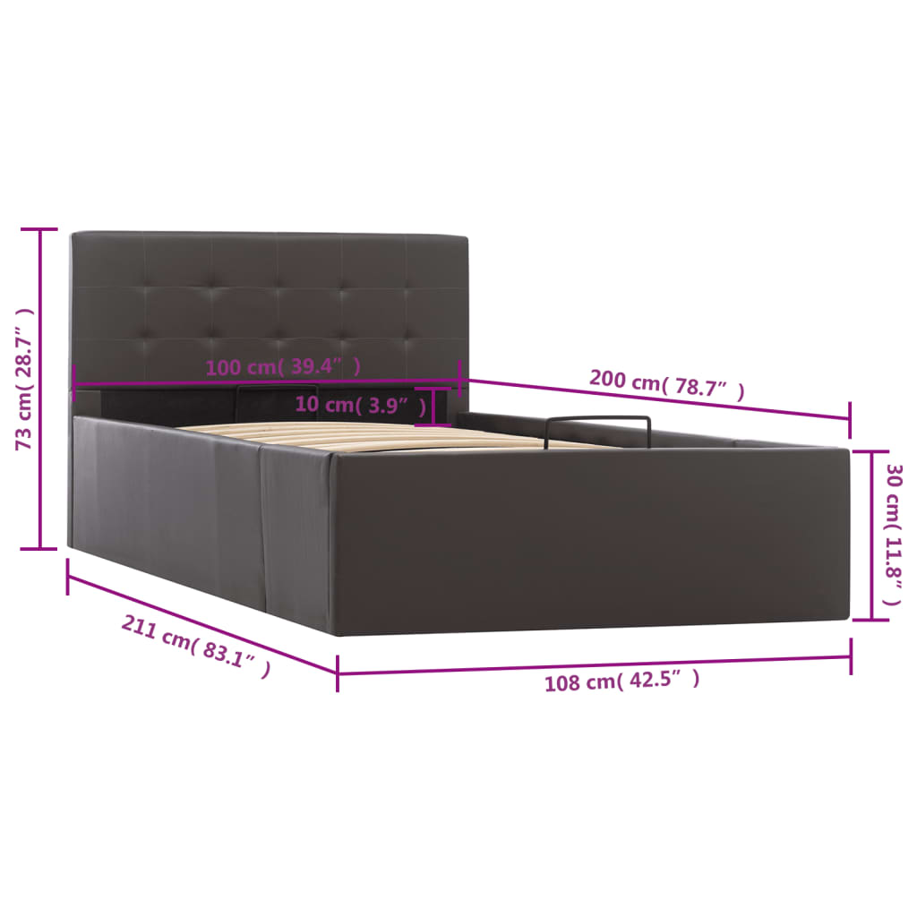 vidaXL Hidraulični okvir za krevet od umjetne kože sivi 100 x 200 cm