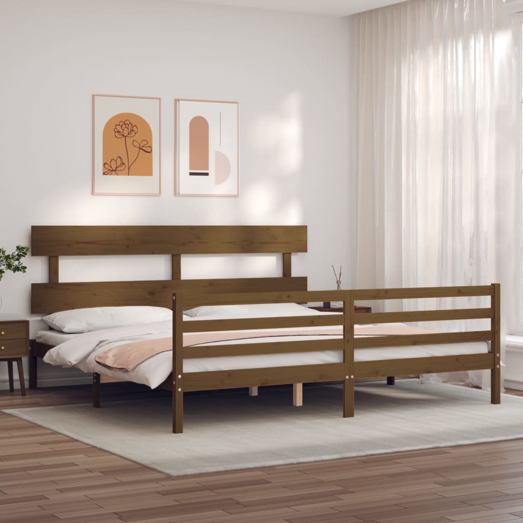 vidaXL Okvir kreveta s uzglavljem boja meda 200x200cm od masivnog drva