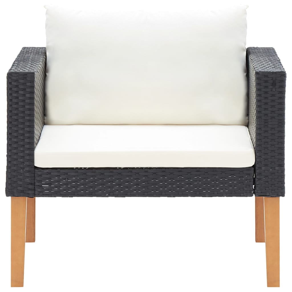 vidaXL Vrtna fotelja od poliratana s jastucima crna
