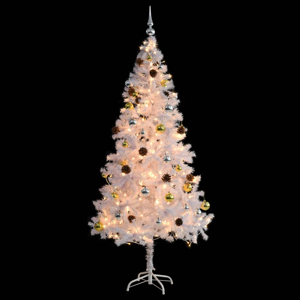 vidaXL Umjetno osvijetljeno božićno drvce s kuglicama bijelo 180 cm