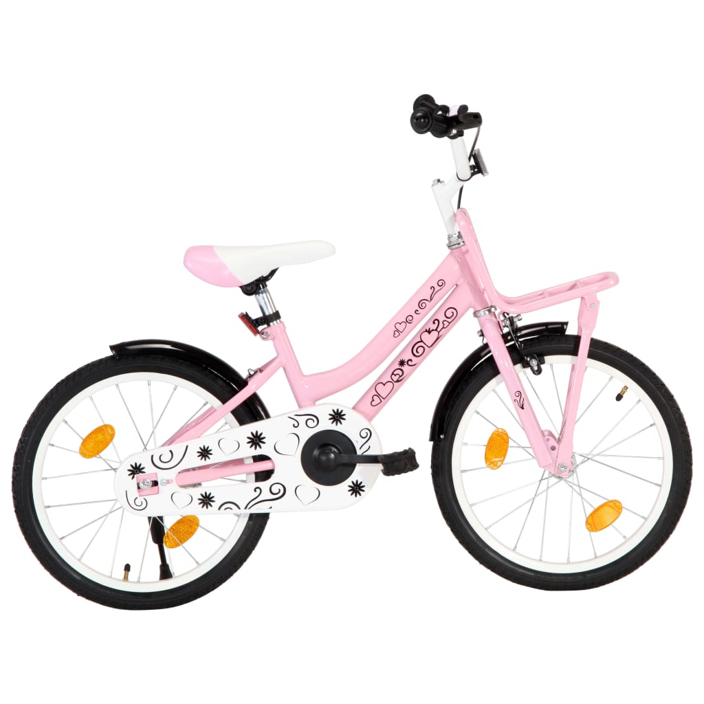 vidaXL Dječji bicikl s prednjim nosačem 18 inča ružičasto-crni