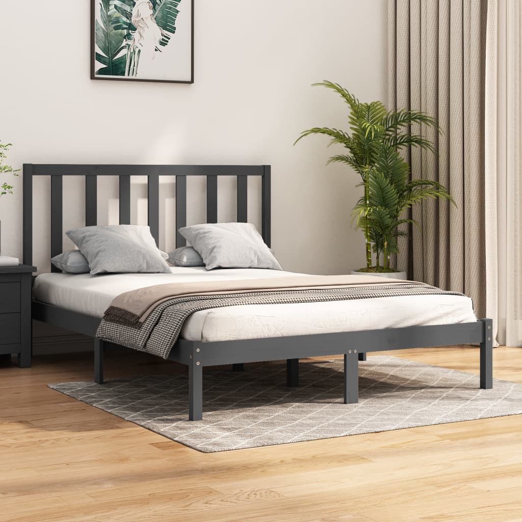 vidaXL Okvir za krevet od masivne borovine sivi 150x200 cm bračni