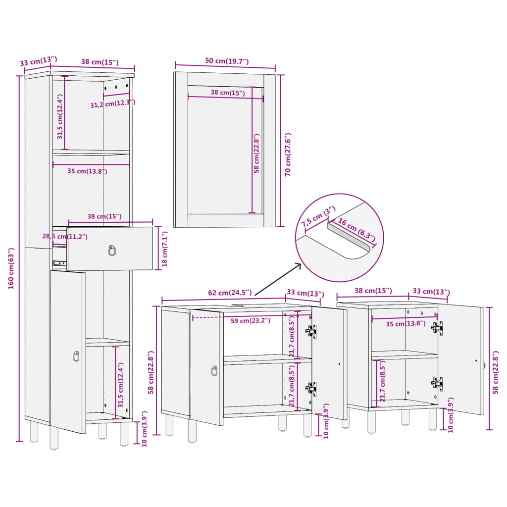 vidaXL 4-dijelni set kupaonskog namještaja od masivnog drva manga