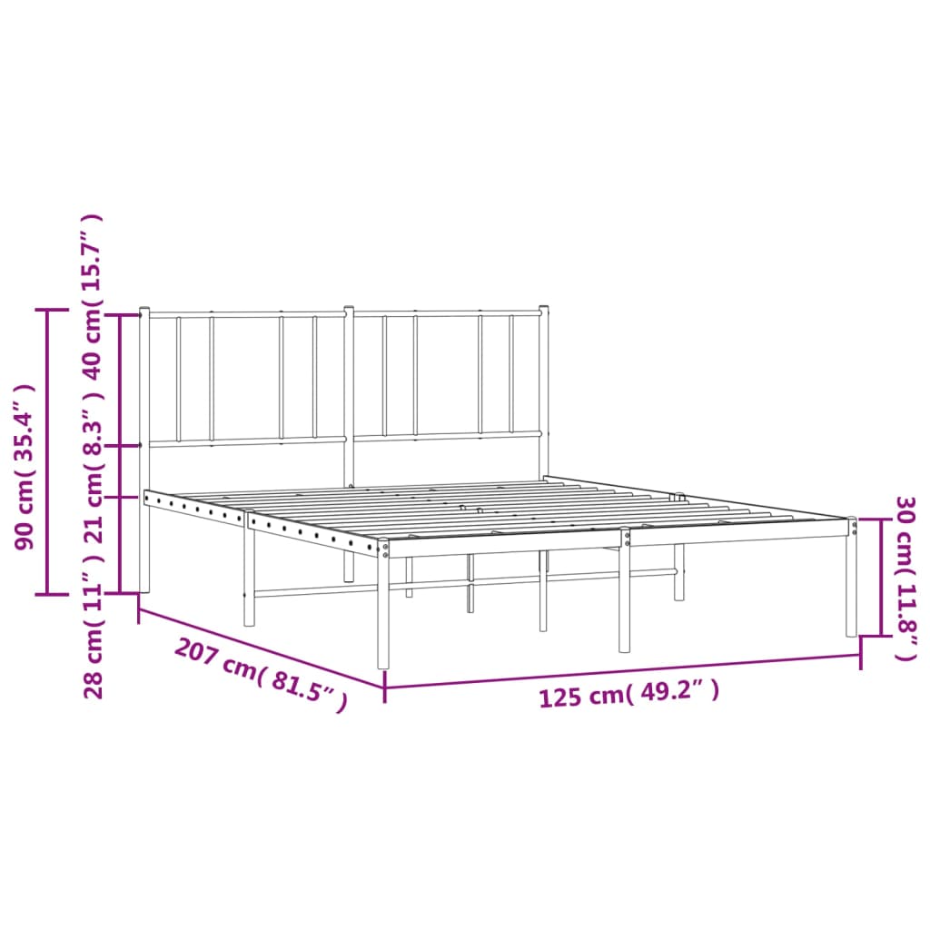 vidaXL Metalni okvir za krevet s uzglavljem crni 120x200 cm