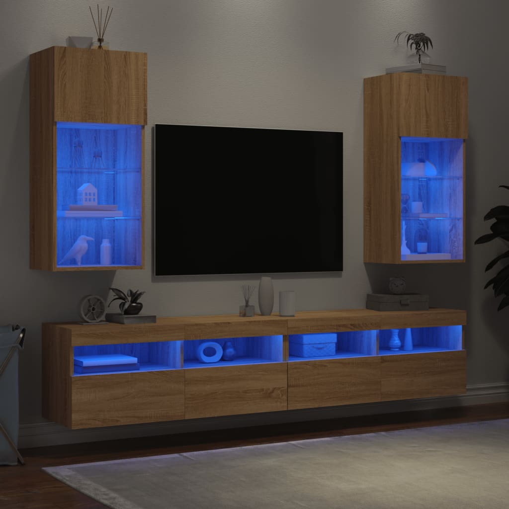vidaXL TV ormarići s LED svjetlima 2 kom boja hrasta 40,5 x 30 x 90 cm