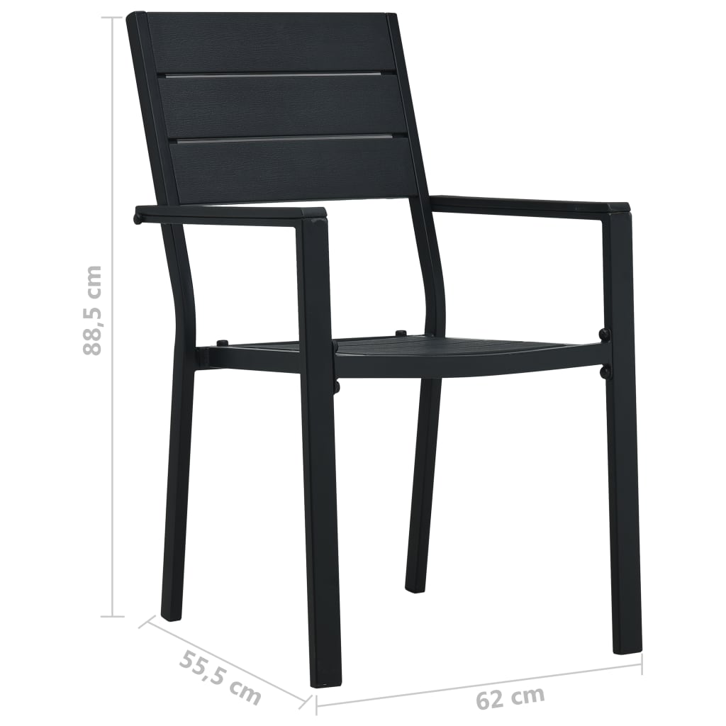 vidaXL Vrtne stolice 2 kom crne HDPE s izgledom drva