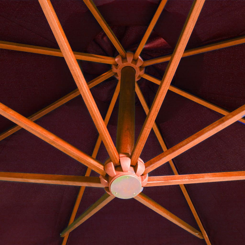 vidaXL Viseći suncobran sa šipkom bordo 3,5 x 2,9 m masivna jelovina