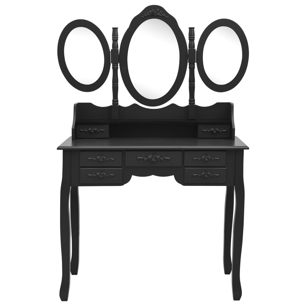 vidaXL Toaletni stolić sa stolcem i trostrukim ogledalom crni