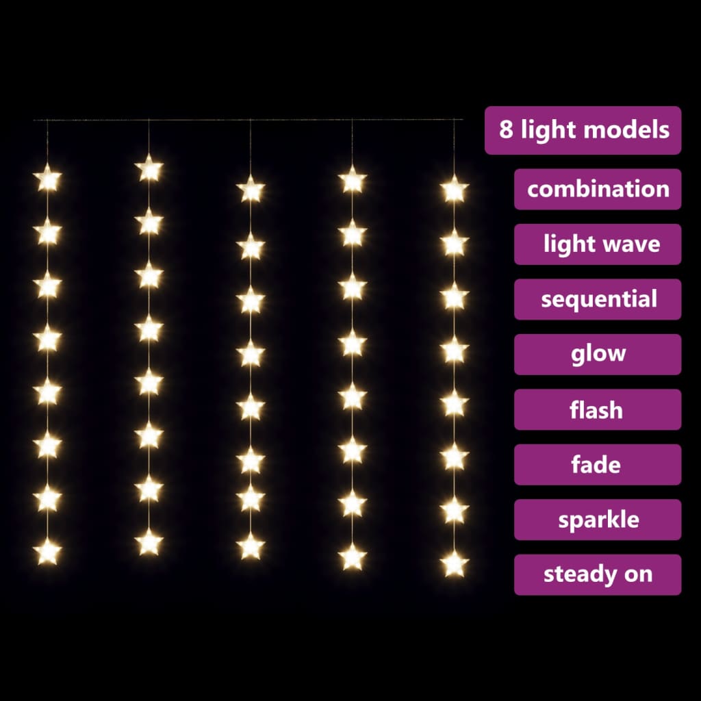 vidaXL LED vilinska zavjesa 200 LED tople bijele 8 funkcija