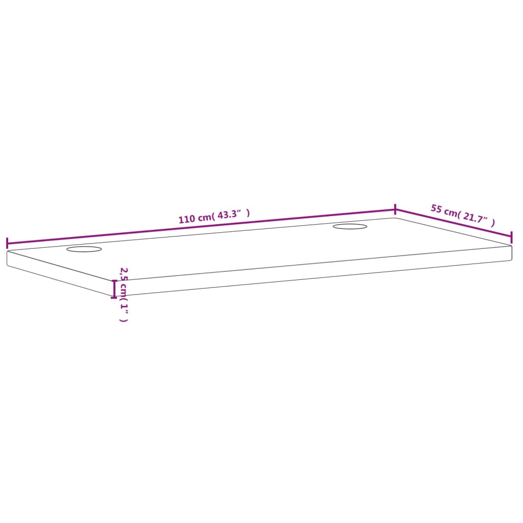 vidaXL Ploča za radni stol 110 x 55 x 2,5 cm od masivne bukovine