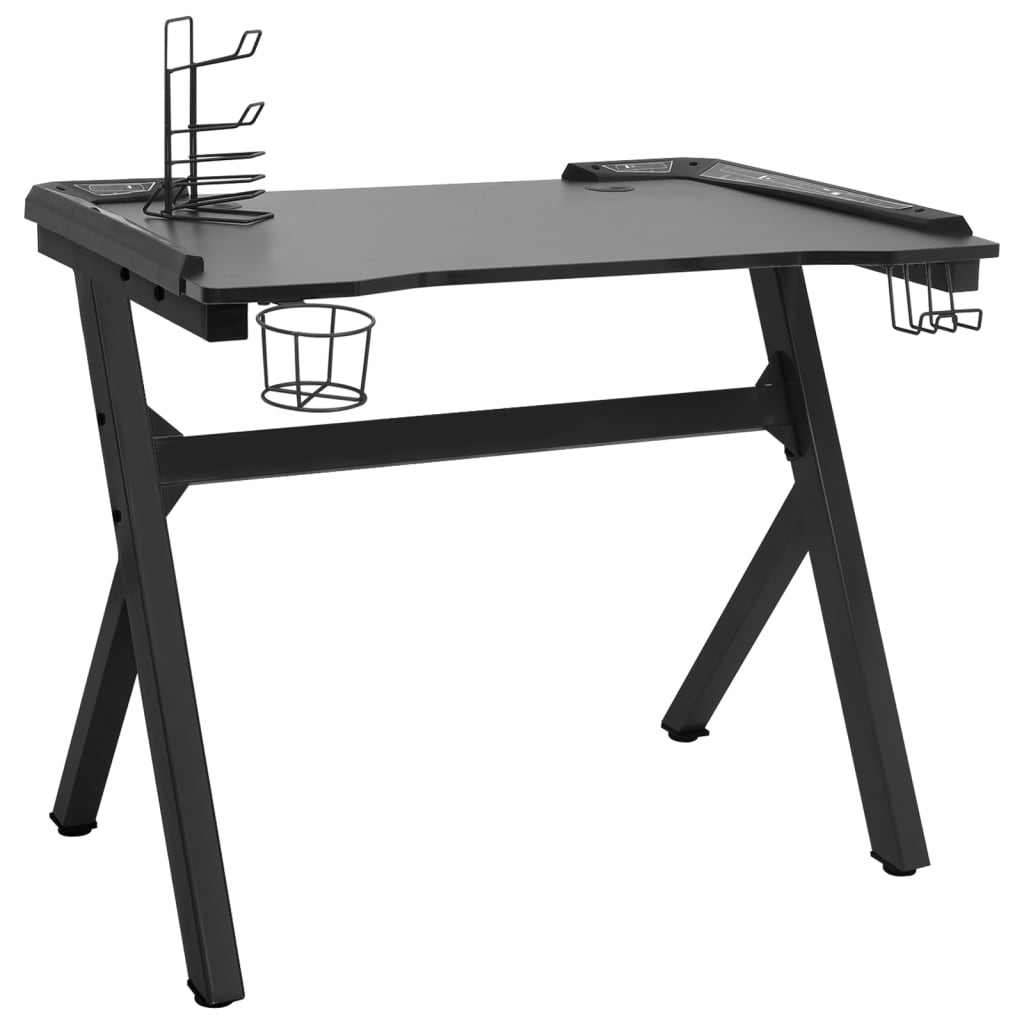 vidaXL Igraći stol LED s nogama u obliku slova Y crni 90 x 60 x 75 cm