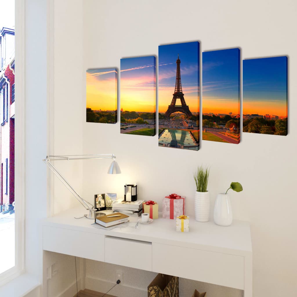 Zidne Slike na Platnu Set s Printom Eiffelov toranj 100 x 50 cm