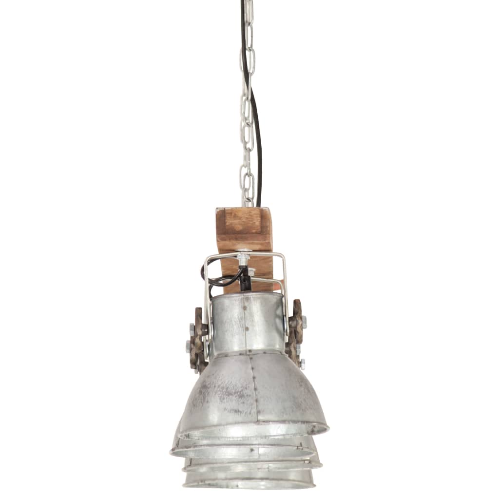 vidaXL Industrijska stropna svjetiljka srebrna E27 od drva manga
