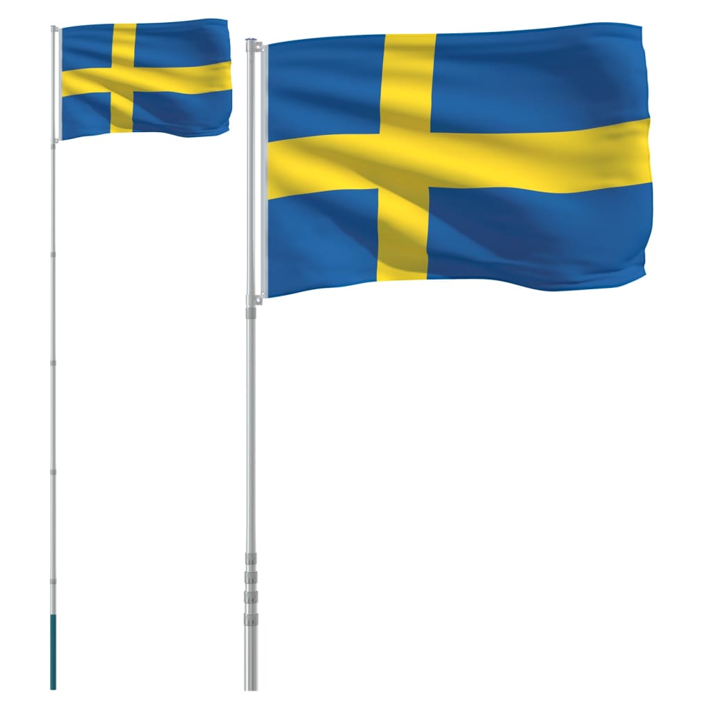 vidaXL Švedska zastava i jarbol 5,55 m aluminijski