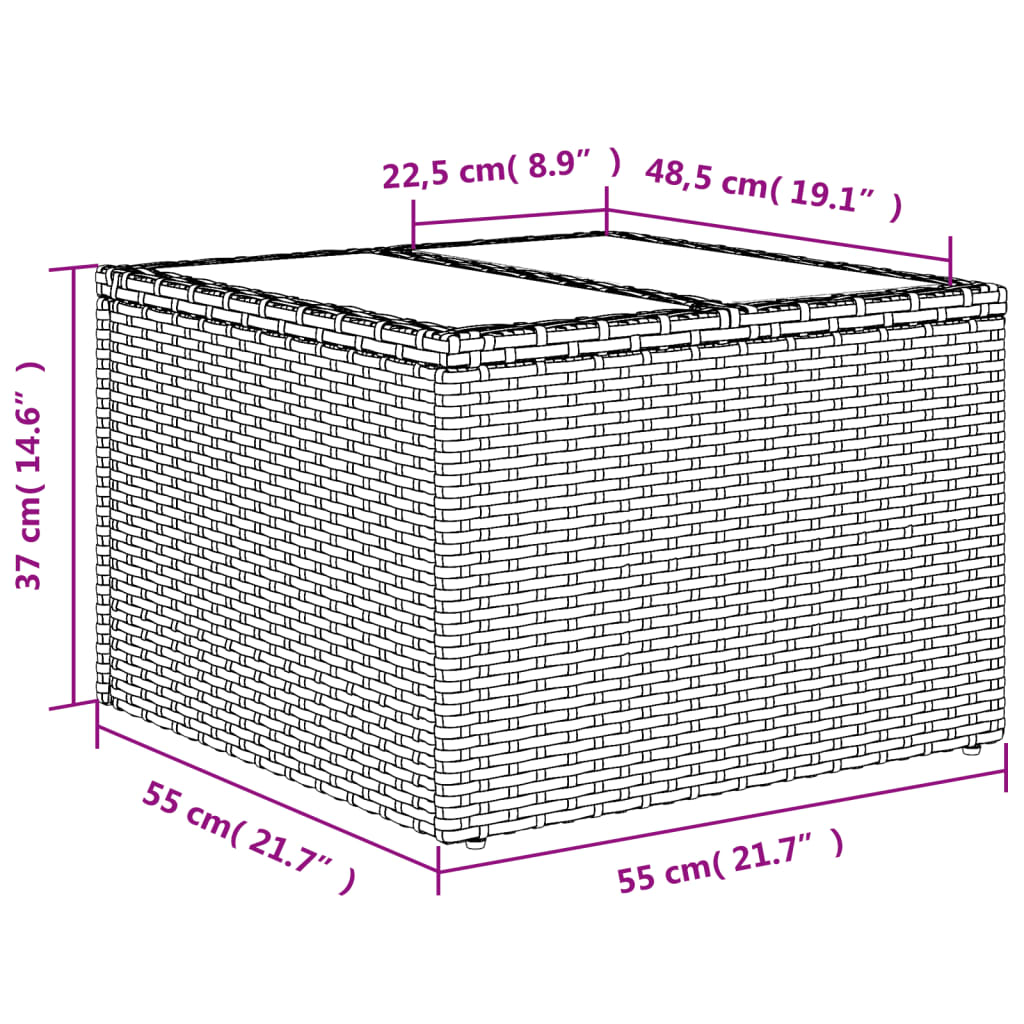 vidaXL Vrtni stol sa staklenom pločom bež 55x55x37 cm od poliratana
