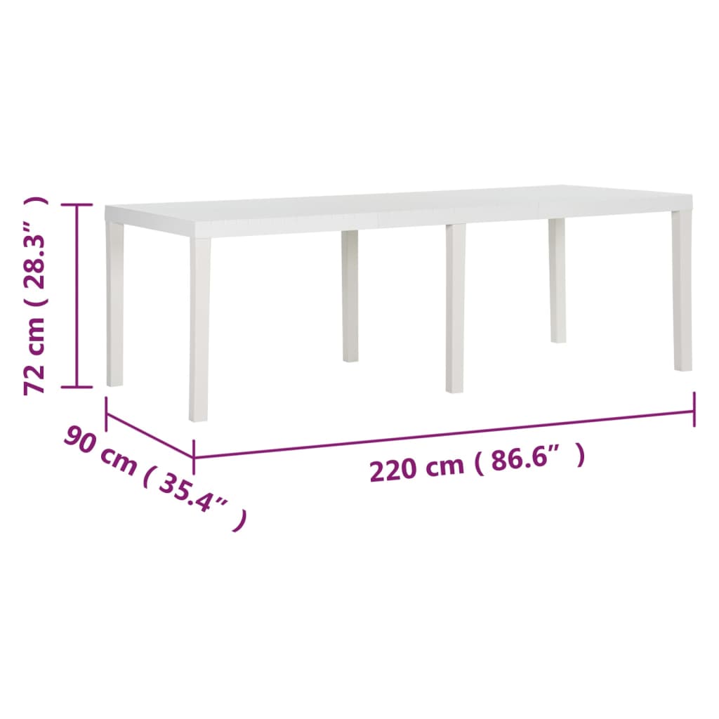 vidaXL Vrtni stol 220 x 90 x 72 cm PP bijeli