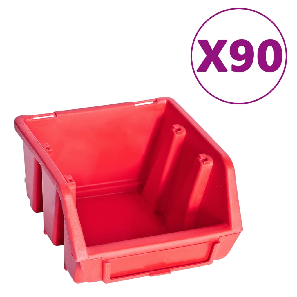 vidaXL 96-dijelni set kutija za pohranu sa zidnim pločama crveno-crni