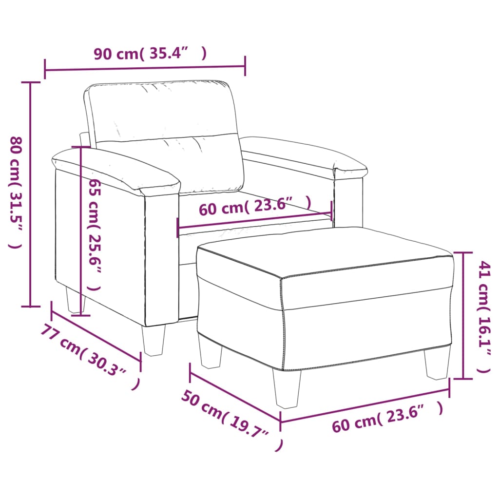 vidaXL Fotelja s tabureom svjetlosiva 60 cm od mikrovlakna
