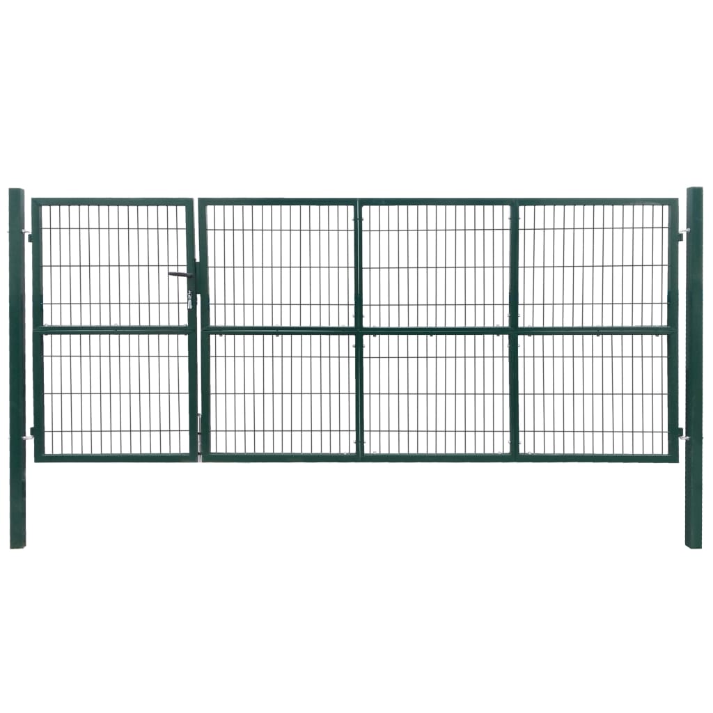 vidaXL Vrtna vrata za ogradu sa stupovima čelična 350 x 140 cm zelena