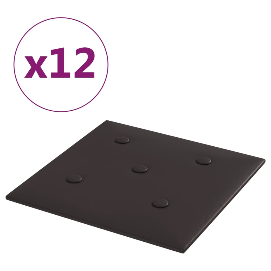 vidaXL Zidne ploče od umjetne kože 12 kom crne 30 x 30 cm 1,08 m²