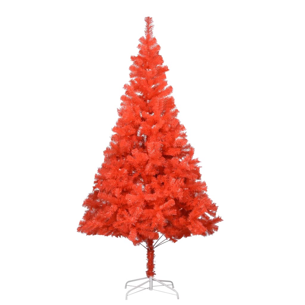 vidaXL Umjetno osvijetljeno božićno drvce s kuglicama crveno 180cm PVC