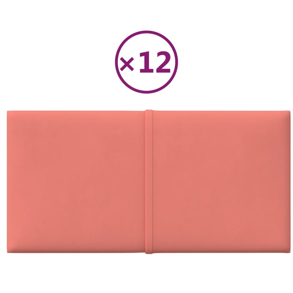 vidaXL Zidne ploče baršunaste 12 kom ružičaste 30 x 15 cm 0,54 m²