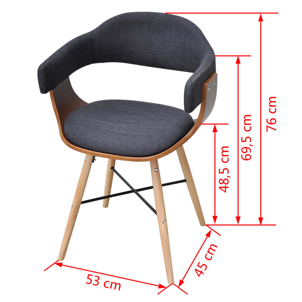 vidaXL Blagovaonske stolice od zaobljenog drva i tkanine 6 kom tamnosive
