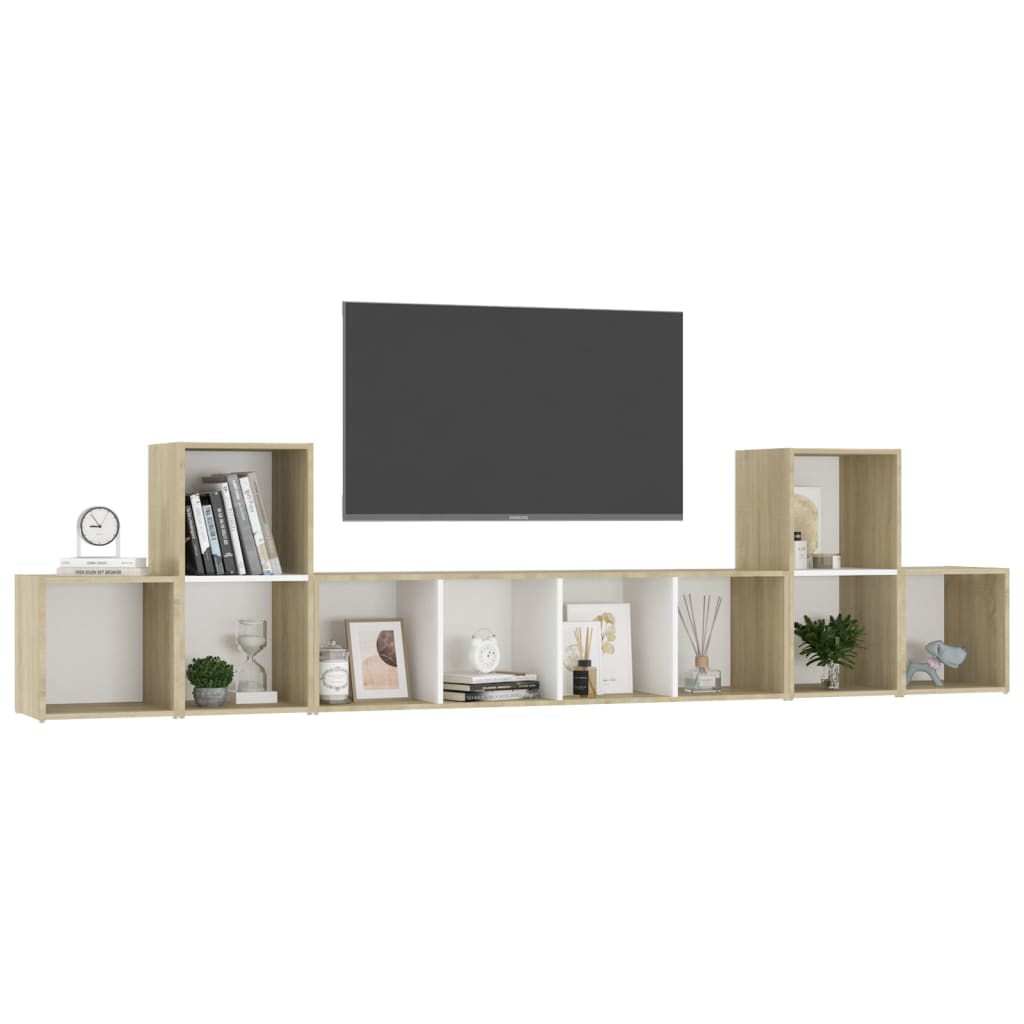 vidaXL 5-dijelni set TV ormarića bijeli i boja hrasta od iverice