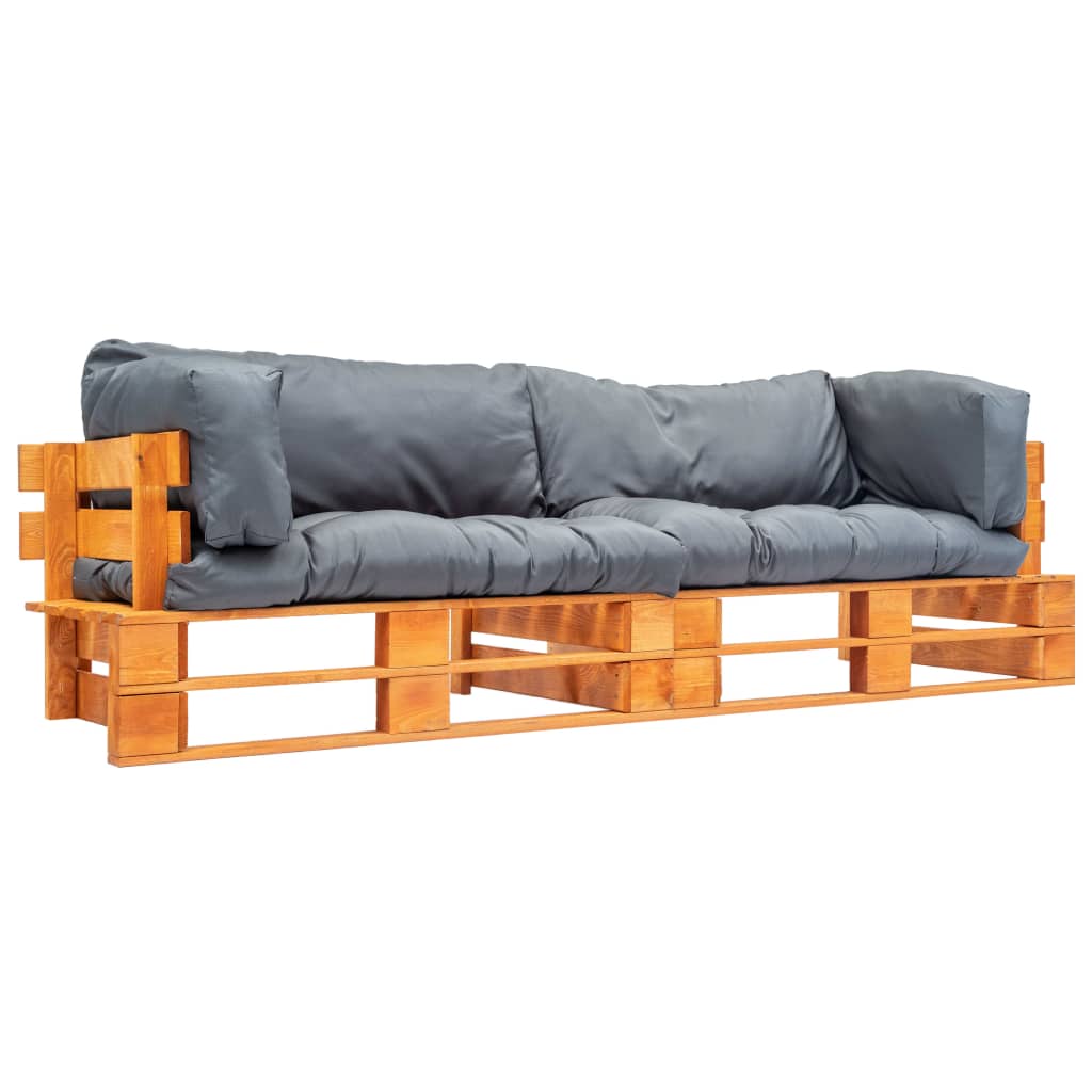 vidaXL 2-dijelni vrtni set sofa od paleta sa sivim jastucima borovina