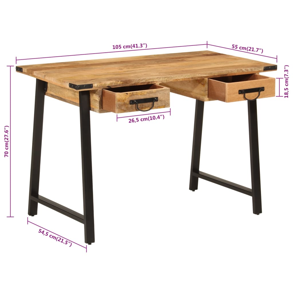 vidaXL Radni stol s ladicama 105x55x70 cm masivno drvo manga i željezo