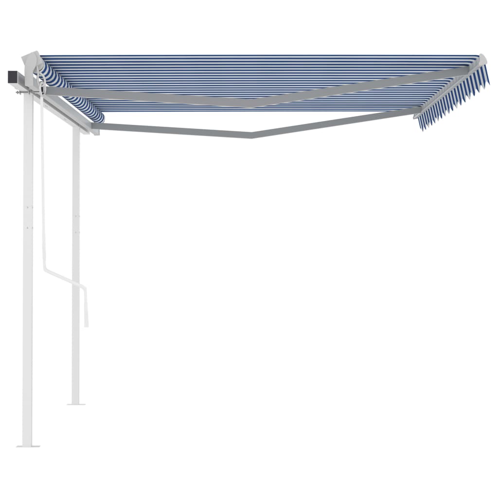 vidaXL Automatska tenda na uvlačenje sa stupovima 4,5x3 m plavo-bijela